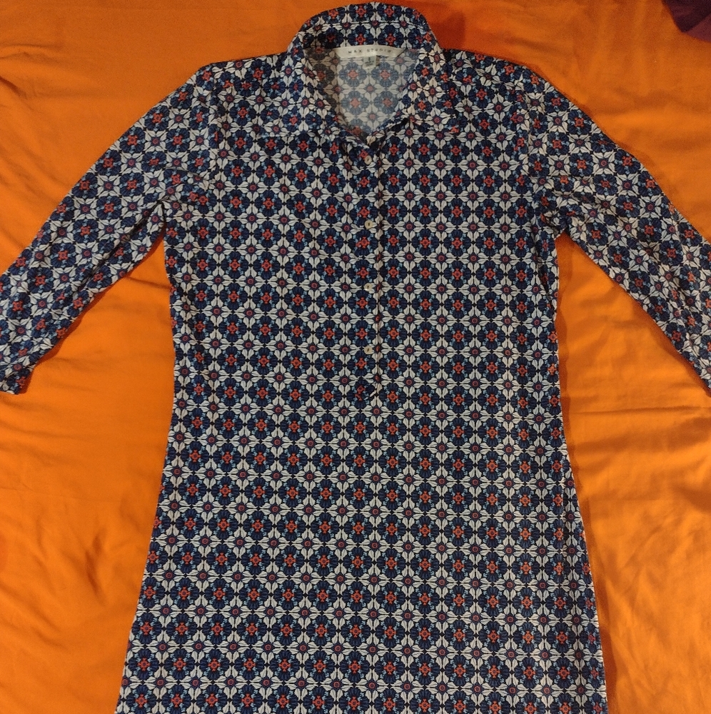 Max Studio Printed 1/4 Sleeve Button Collar Dress